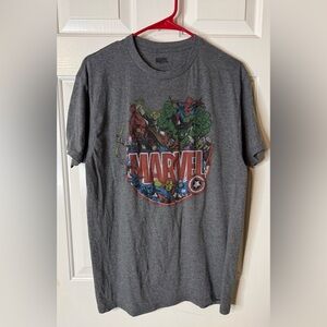 Marvel Gray Short Sleeve Graphic T-Shirt with Multicolor Superhero Print